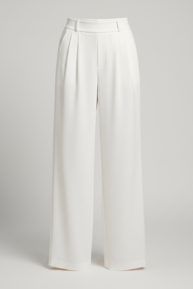 Pantalon Fluide Blanc Ample Taille Haute Élégant - Polyester - vue 3
