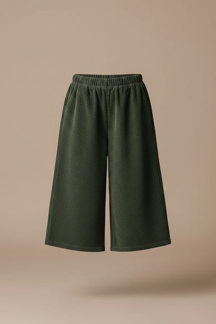 Pantalon Fluide Vert Côtelé Ample Décontracté Enfant - Cordé - vue 3