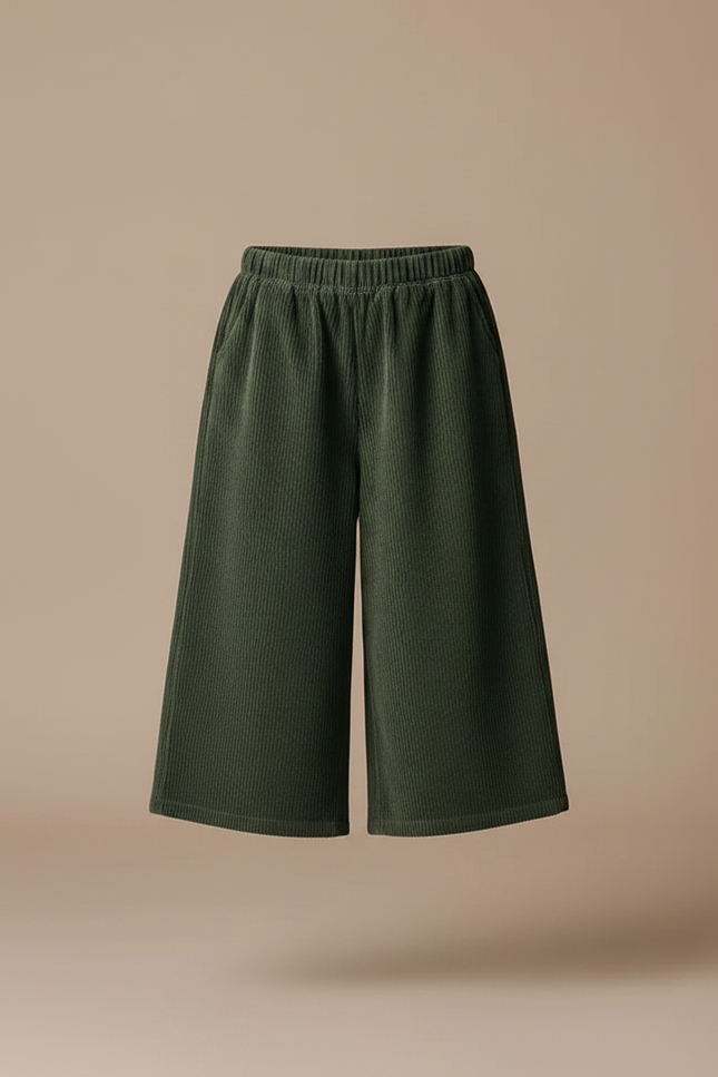 Pantalon Fluide Vert Côtelé Ample Décontracté Enfant - Cordé - vue 3
