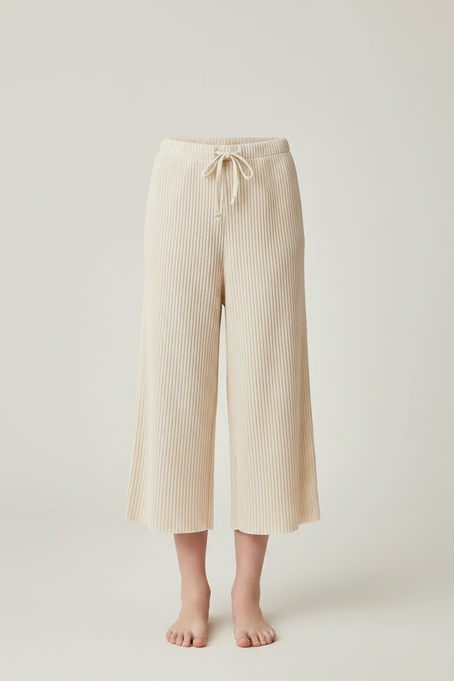 Pantalon Fluide Écru Côtelé Ample Décontracté Enfant - Beige Maille - vue 3
