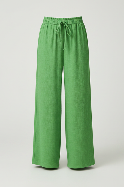 Pantalon Fluide Vert Ample Cordon Décontracté Fille - Coton - vue 3