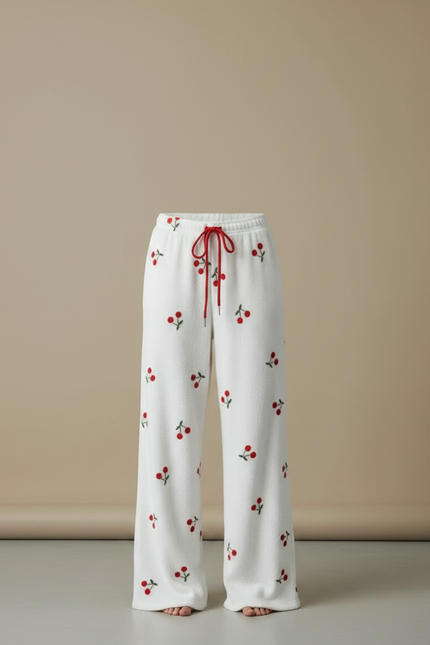 Pantalon Fluide Blanc Cerises Doux Ample Décontracté - Molleton - vue 3