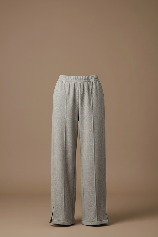 Pantalon Fluide Gris Ample Droit Fendu Décontracté - Molleton - vue 3