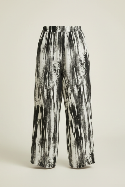 Pantalon Fluide Noir Blanc Ample Imprimé Peinture Décontracté - Viscose - vue 3