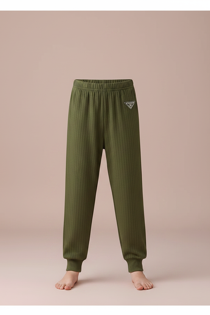 Pantalon Fluide Vert Kaki Côtelé Décontracté Enfant - Molleton - vue 3