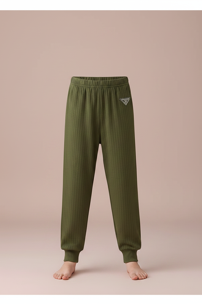 Pantalon Fluide Vert Kaki Côtelé Décontracté Enfant - Molleton - vue 3
