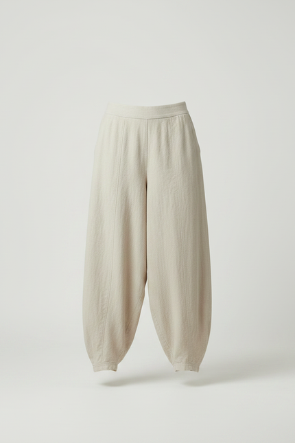 Pantalon Fluide Beige Ample Coton Lin Femme - vue 3
