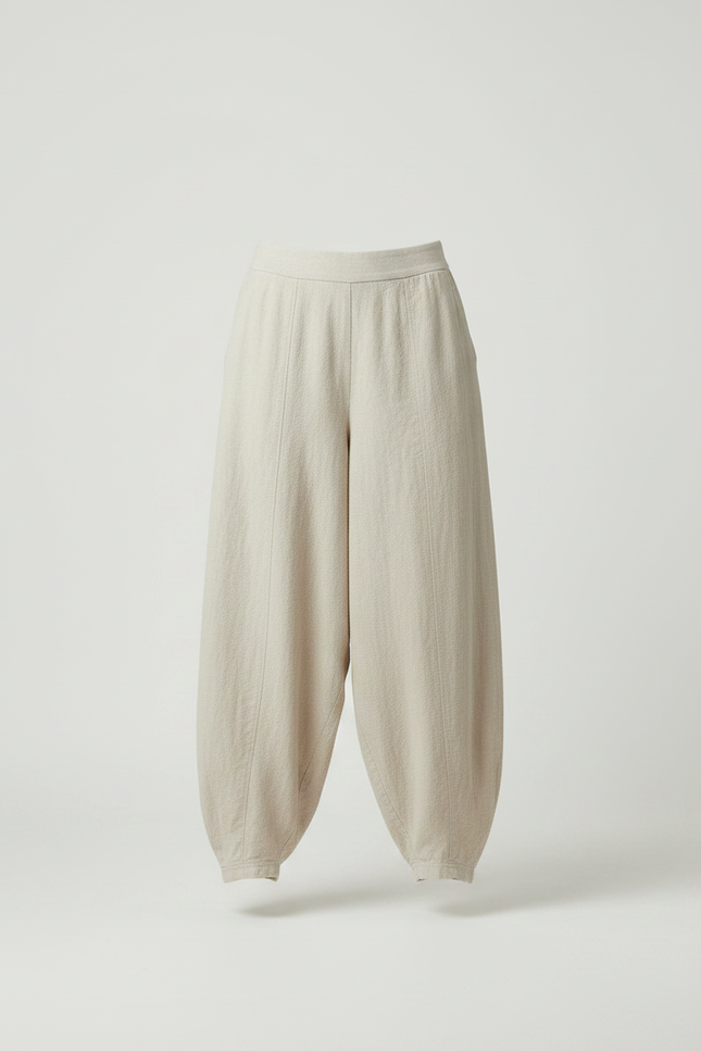 Pantalon Fluide Beige Ample Coton Lin Femme - vue 3