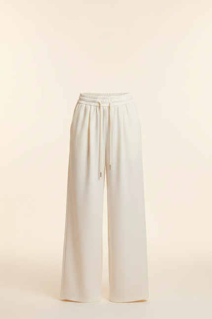 Pantalon Fluide Blanc Ample Taille Haute Polyester - vue 3
