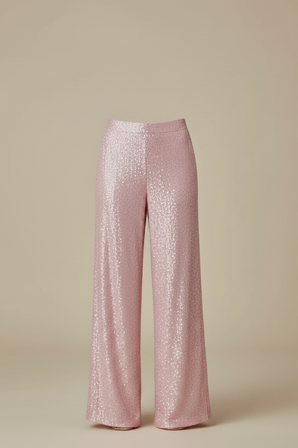 Pantalon Fluide Pailleté Rose Ample Taille Haute Élégant - Polyester - vue 3