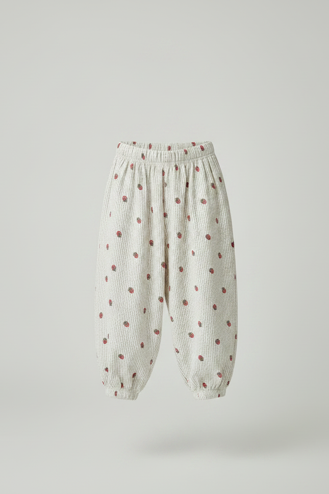 Pantalon Fluide Côtelé Écru Fraises Ample Enfant - Imprimé Cordé - vue 3