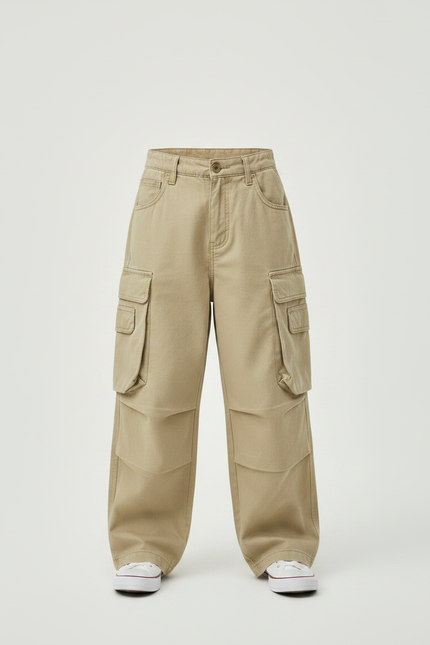 Pantalon Fluide Kaki Ample Coton Cargo Enfant - Toile - vue 3
