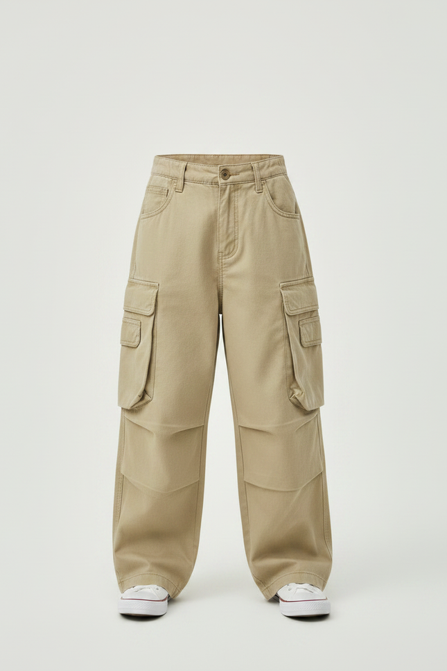 Pantalon Fluide Kaki Ample Coton Cargo Enfant - Toile - vue 3