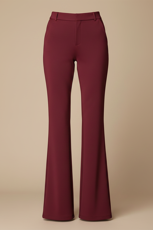 Pantalon Fluide Évasé Bordeaux Élégant Taille Haute Confortable - Polyester - vue 3