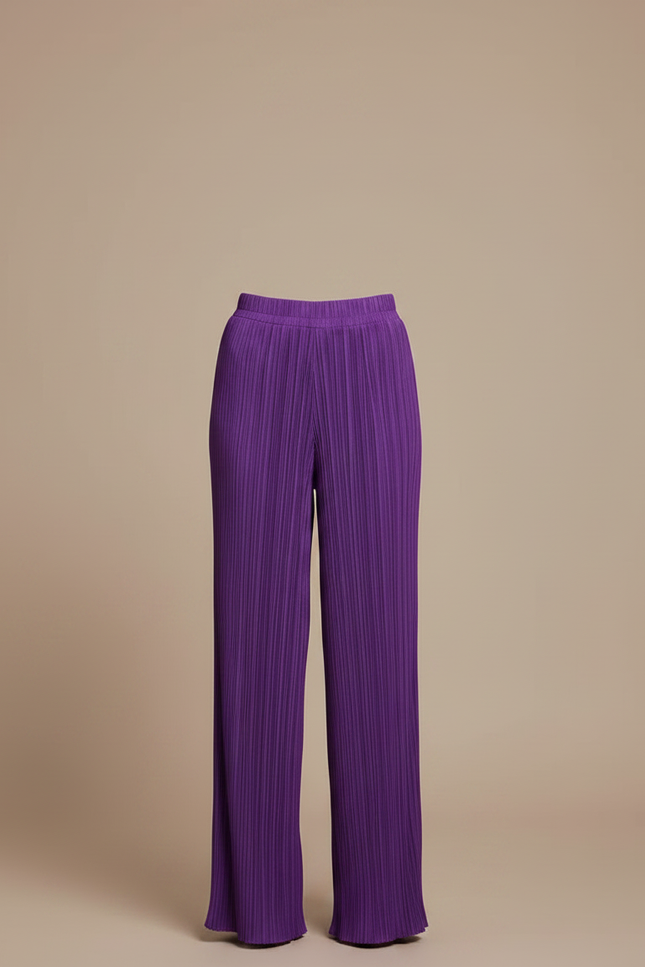 Pantalon Fluide Plissé Violet Ample Élégant Femme - Polyester - vue 3