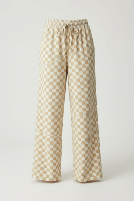 Pantalon Fluide Carreaux Beige Ample Décontracté Enfant - Maille - vue 3