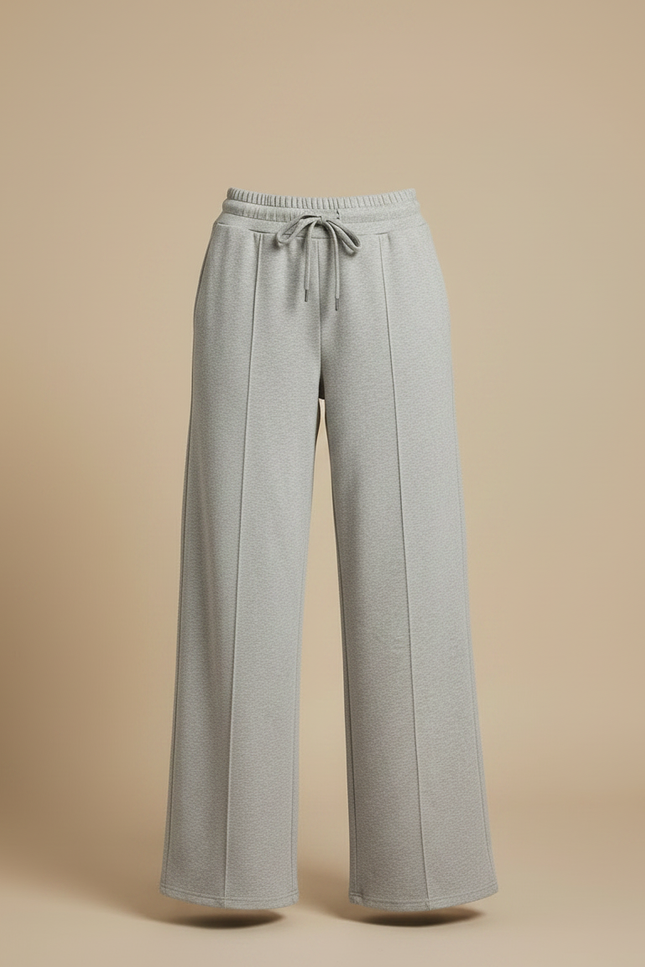Pantalon Fluide Gris Ample Décontracté Coton Cordon - Molleton - vue 3