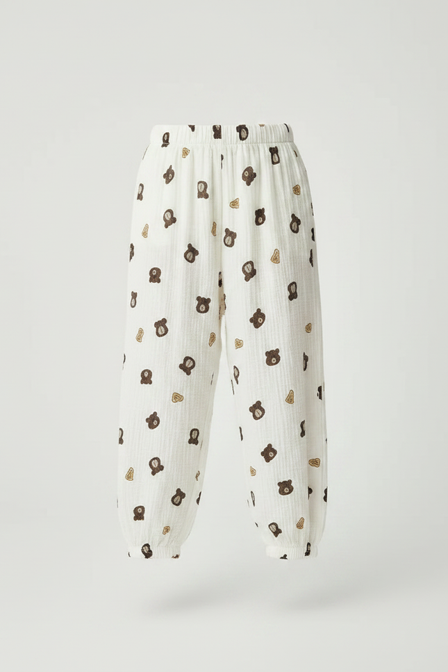 Pantalon Fluide Blanc Imprimé Oursons Muslin Enfant - Coton - vue 3