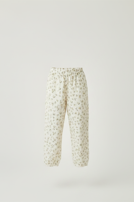 Pantalon Fluide Écru Muslin Imprimé Fleurs Enfant - Coton - vue 3