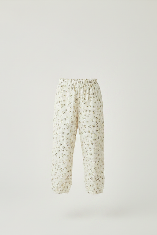 Pantalon Fluide Écru Muslin Imprimé Fleurs Enfant - Coton - vue 3