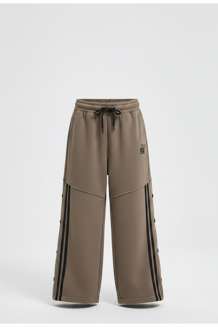 Pantalon Fluide Marron Ample Rayures Noires Boutons - Kaki Molleton - vue 3