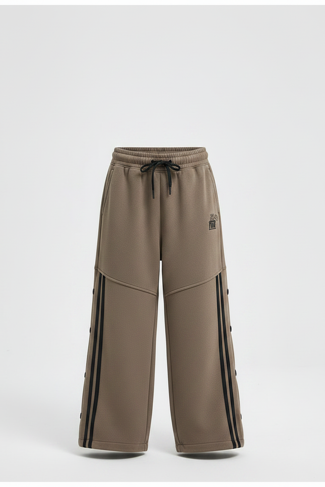 Pantalon Fluide Marron Ample Rayures Noires Boutons - Kaki Molleton - vue 3
