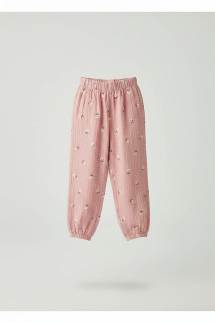 Pantalon Fluide Rose Imprimé Fleurs Muslin Enfant - Coton - vue 3