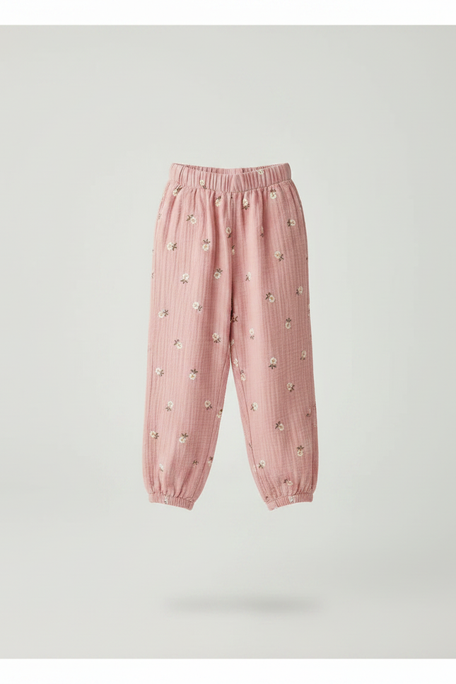 Pantalon Fluide Rose Imprimé Fleurs Muslin Enfant - Coton - vue 3