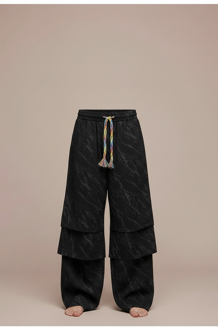 Pantalon Fluide Noir Superposé Marbré Ample Enfant - Viscose - vue 3