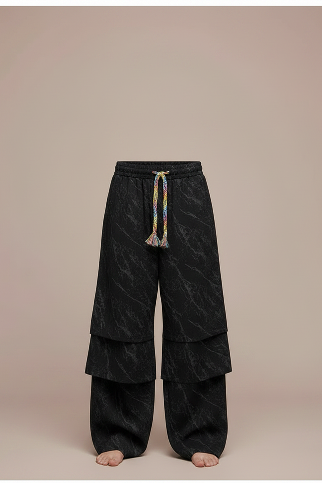 Pantalon Fluide Noir Superposé Marbré Ample Enfant - Viscose - vue 3