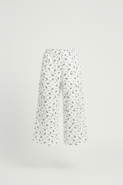 Pantalon Fluide Blanc Imprimé Ample Décontracté Enfant - Viscose - vue 3