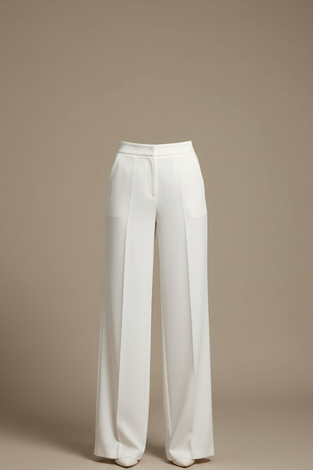 Pantalon Fluide Blanc Ample Taille Haute Élégant Décontracté - Polyester - vue 3