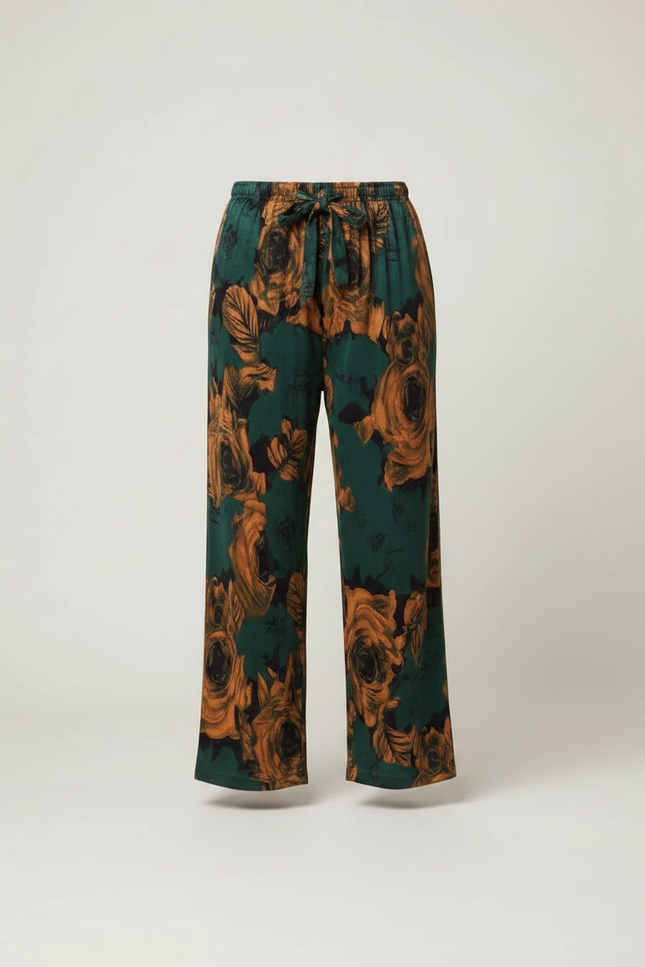 Pantalon Fluide Vert Motif Floral Ample Confortable - Viscose - vue 3