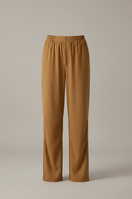 Pantalon Fluide Marron Ample Taille Élastiquée Décontracté - Polyester - vue 3