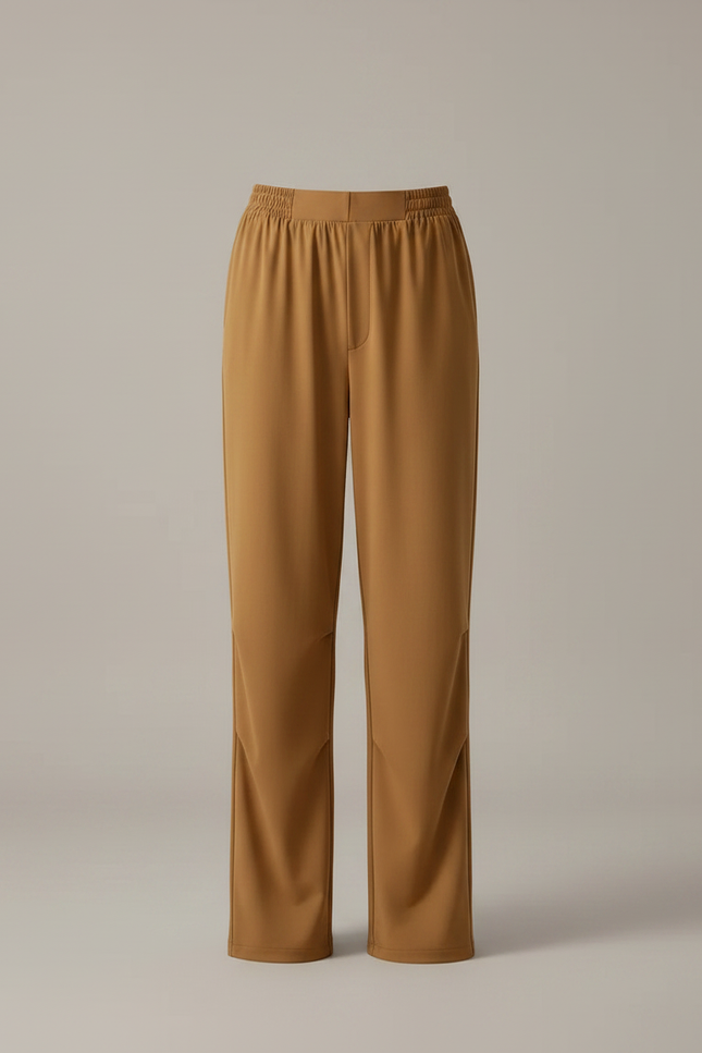 Pantalon Fluide Marron Ample Taille Élastiquée Décontracté - Polyester - vue 3