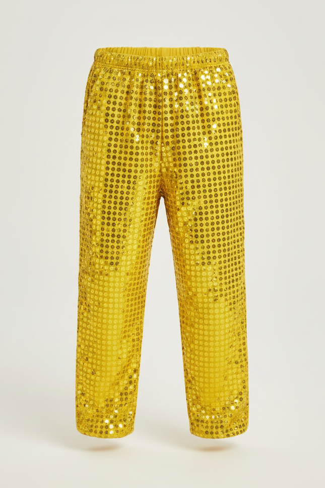 Pantalon Fluide Jaune Paillettes Brillantes Ample Scène Enfant - Polyester - vue 3
