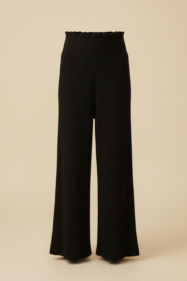 Pantalon Fluide Noir Côtelé Ample Tricoté Hiver Fille - Maille - vue 3