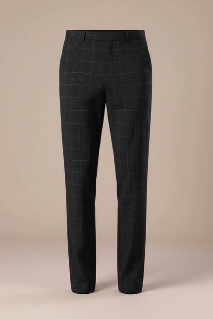 Pantalon Fluide Carreaux Noir Droit Décontracté Homme - Polyester - vue 3
