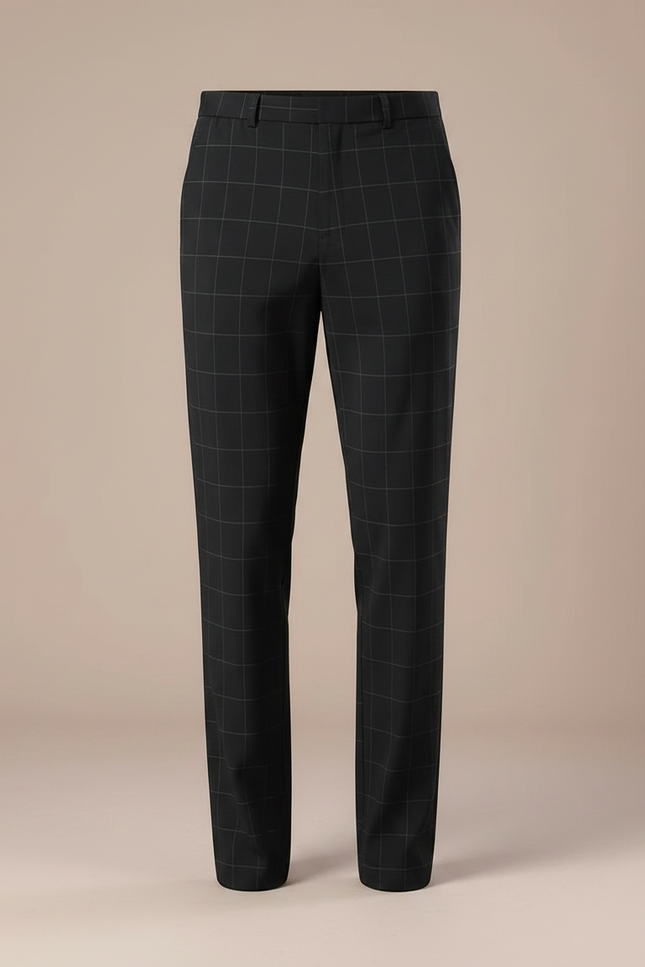 Pantalon Fluide Carreaux Noir Droit Décontracté Homme - Polyester - vue 3