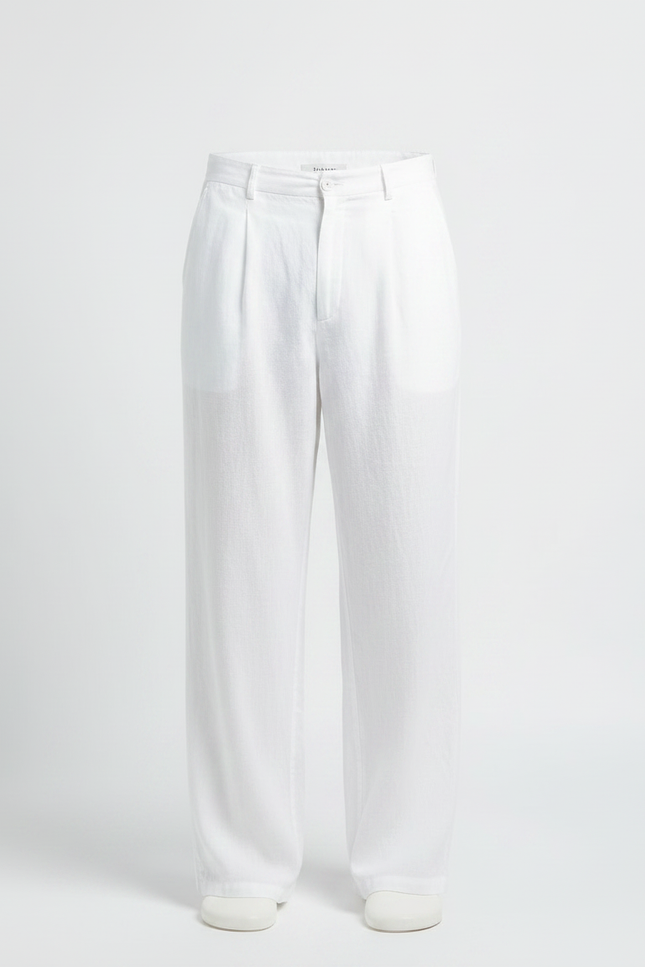 Pantalon Fluide Blanc Ample Plissé Lin Homme Décontracté - vue 3