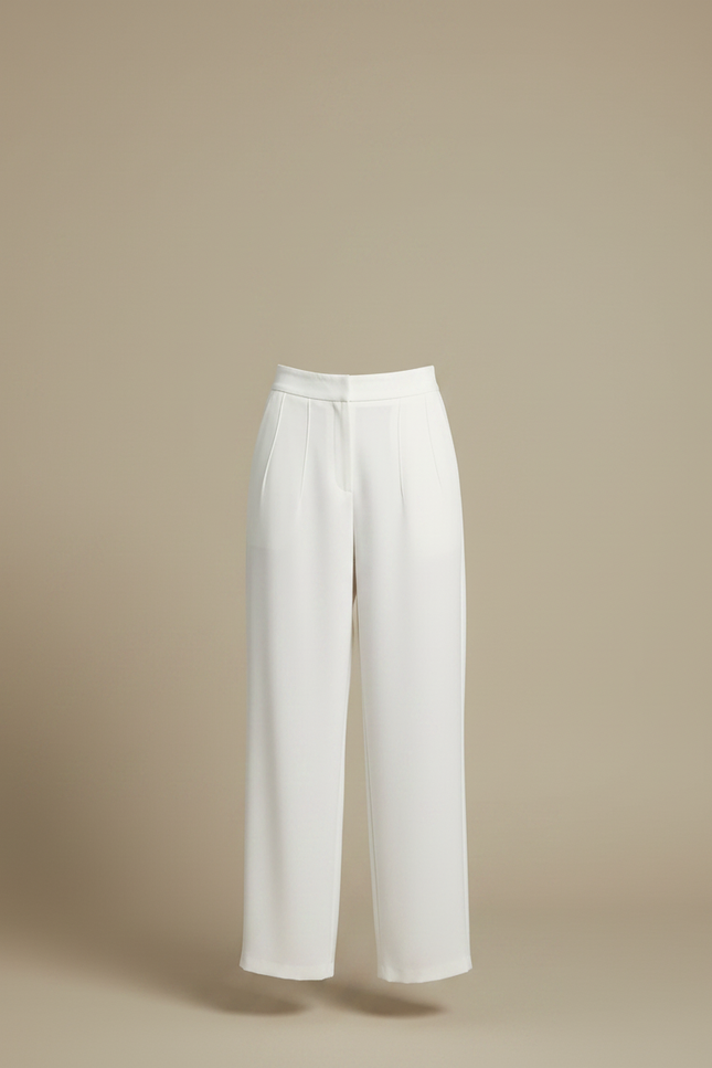 Pantalon Fluide Blanc Ample Taille Haute Plissé Chic - Viscose - vue 3