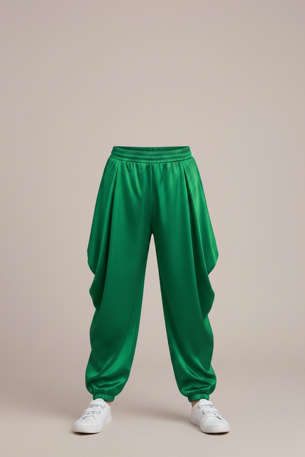 Pantalon Fluide Vert Satiné Ample Harem Garçon - vue 3