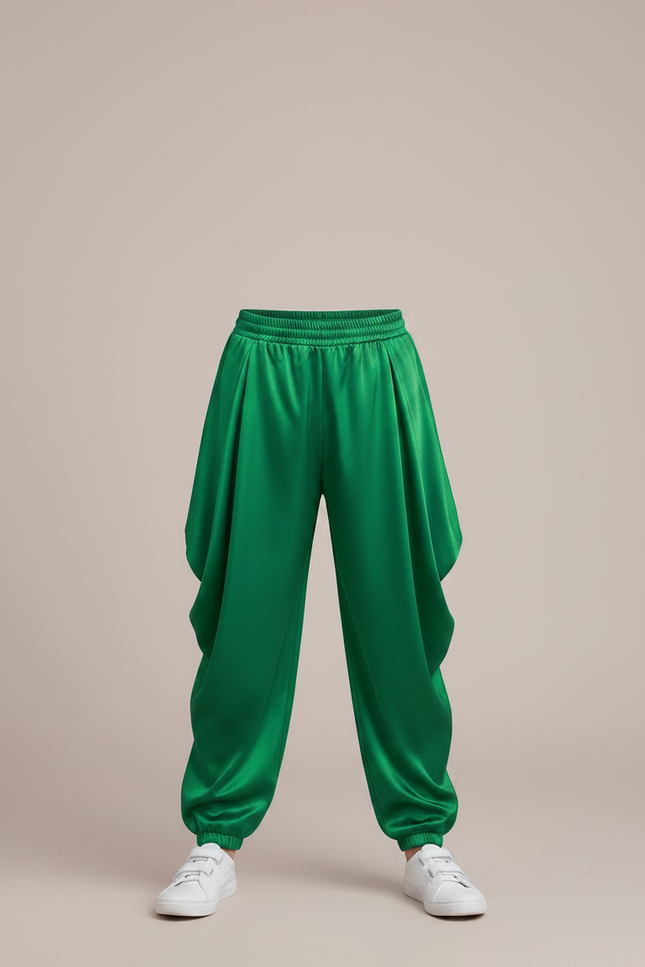 Pantalon Fluide Vert Satiné Ample Harem Garçon - vue 3