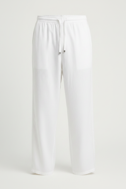 Pantalon Fluide Blanc Ample Lin Décontracté Homme Cordon - vue 3