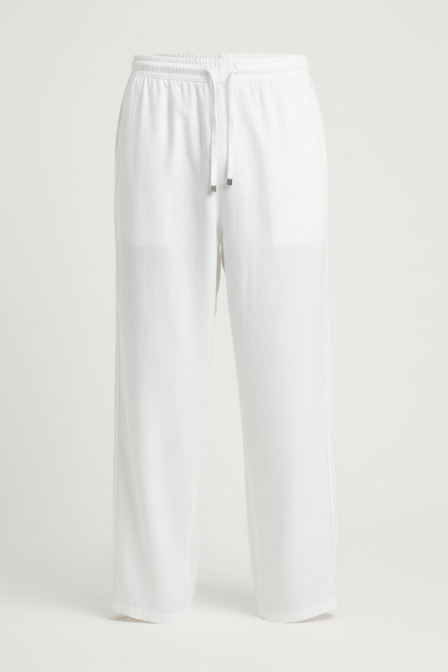Pantalon Fluide Blanc Ample Lin Décontracté Homme Cordon - vue 3