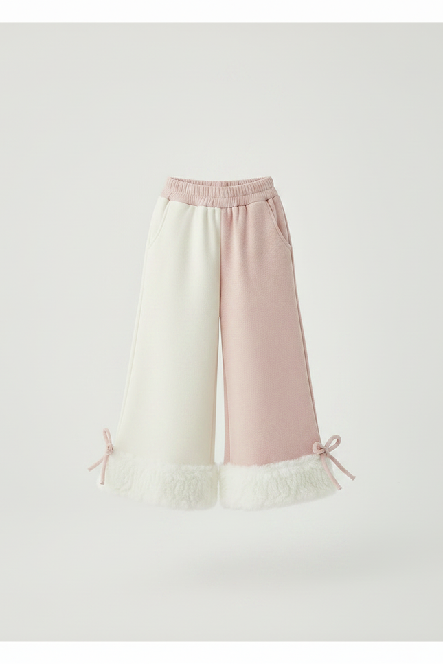 Pantalon Fluide Bicolore Fille Fourrure Hiver Doux - Multicolore Maille - vue 3