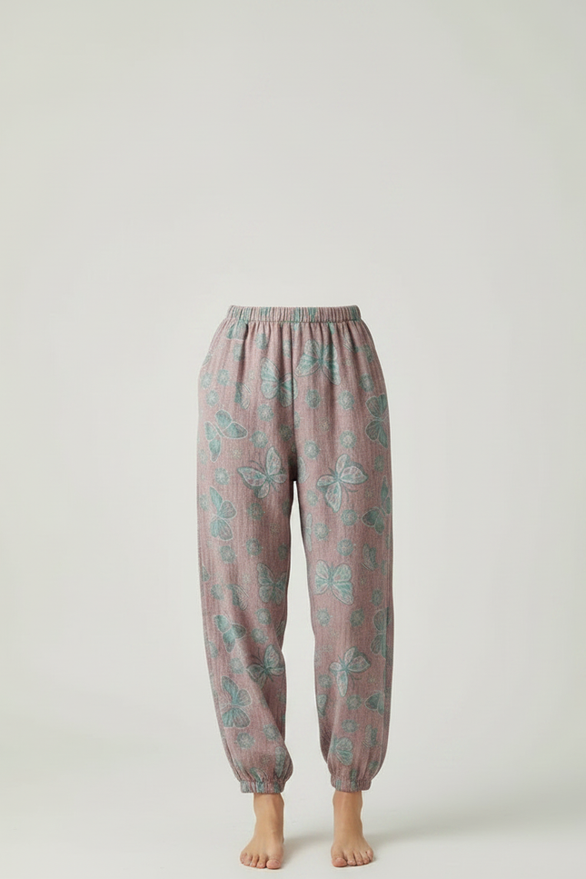 Pantalon Fluide Rose Coton Imprimé Papillons Ample Confortable - vue 3
