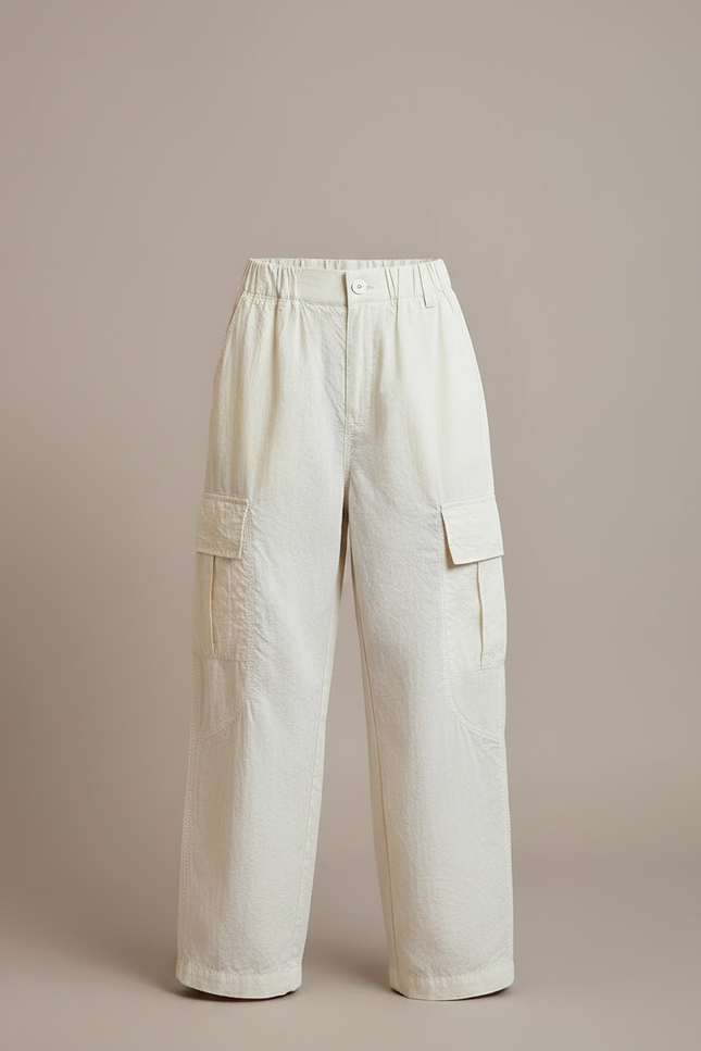 Pantalon Fluide Beige Ample Cargo Multi-Poches Enfant - Lin - vue 3