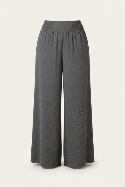 Pantalon Fluide Gris Ample Confortable Taille Haute - Viscose - vue 3