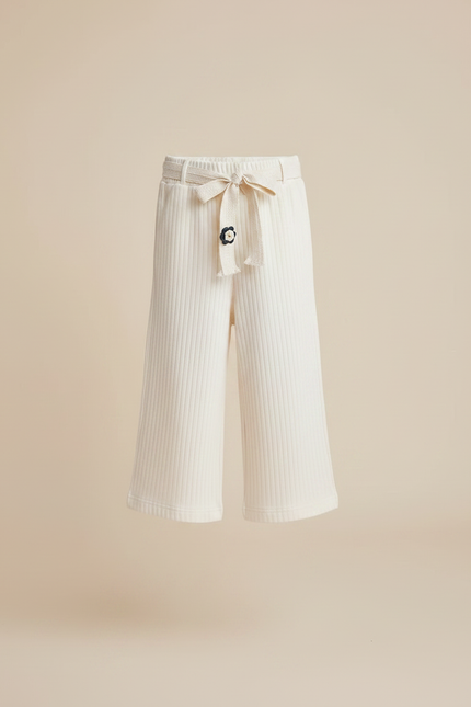 Pantalon Fluide Côtelé Crème Ample Confortable Enfant - Beige Maille - vue 3